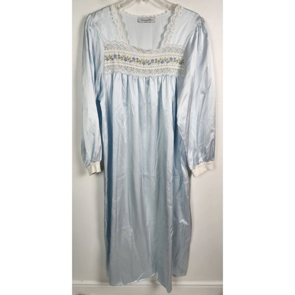 Vtg. Christian Dior Women's Sz. S Light Blue Long Sleeve Nigh Gown - Picture 1 of 7